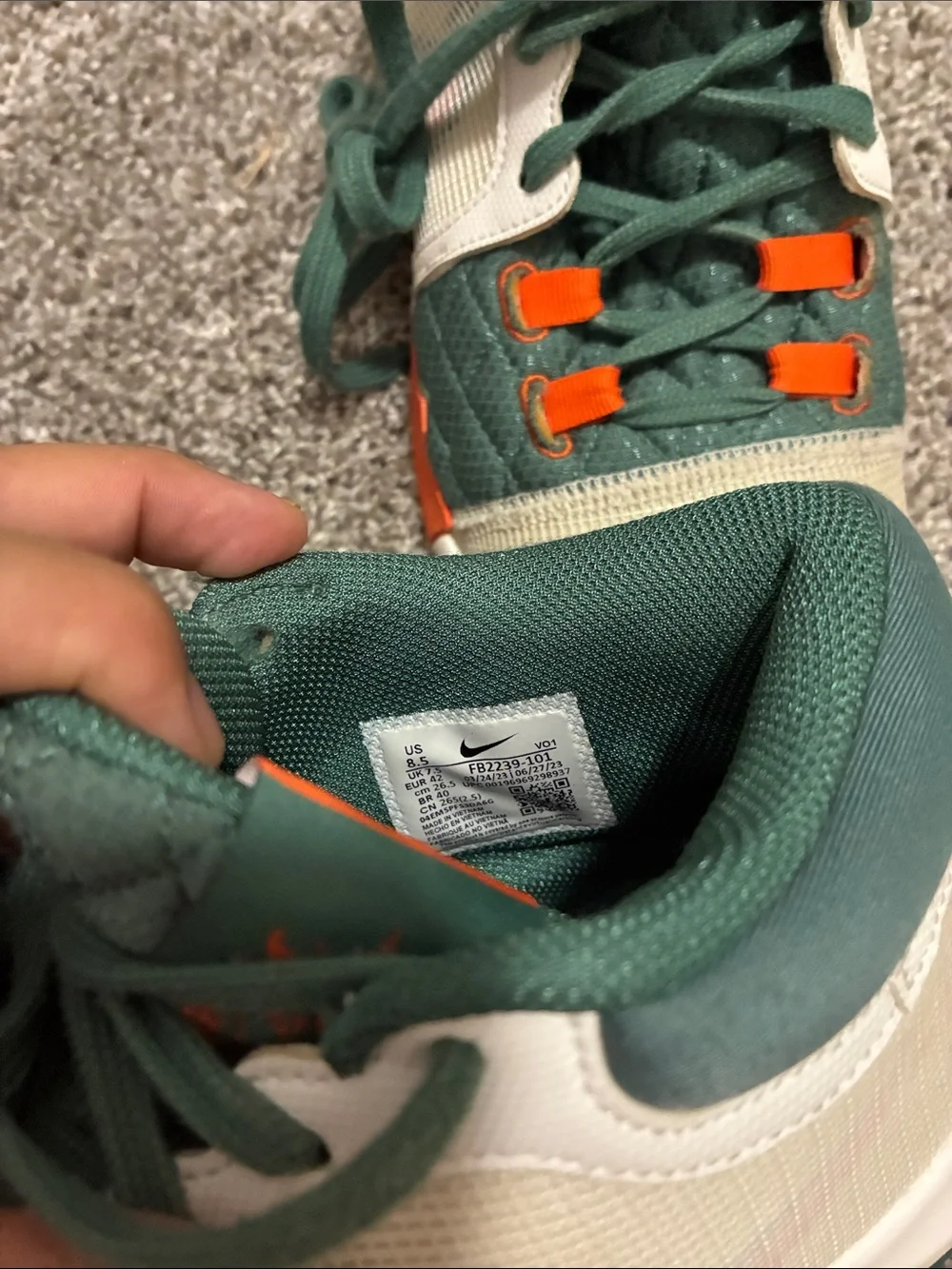 Nike Cream and Green Sneakers with Orange Highlights